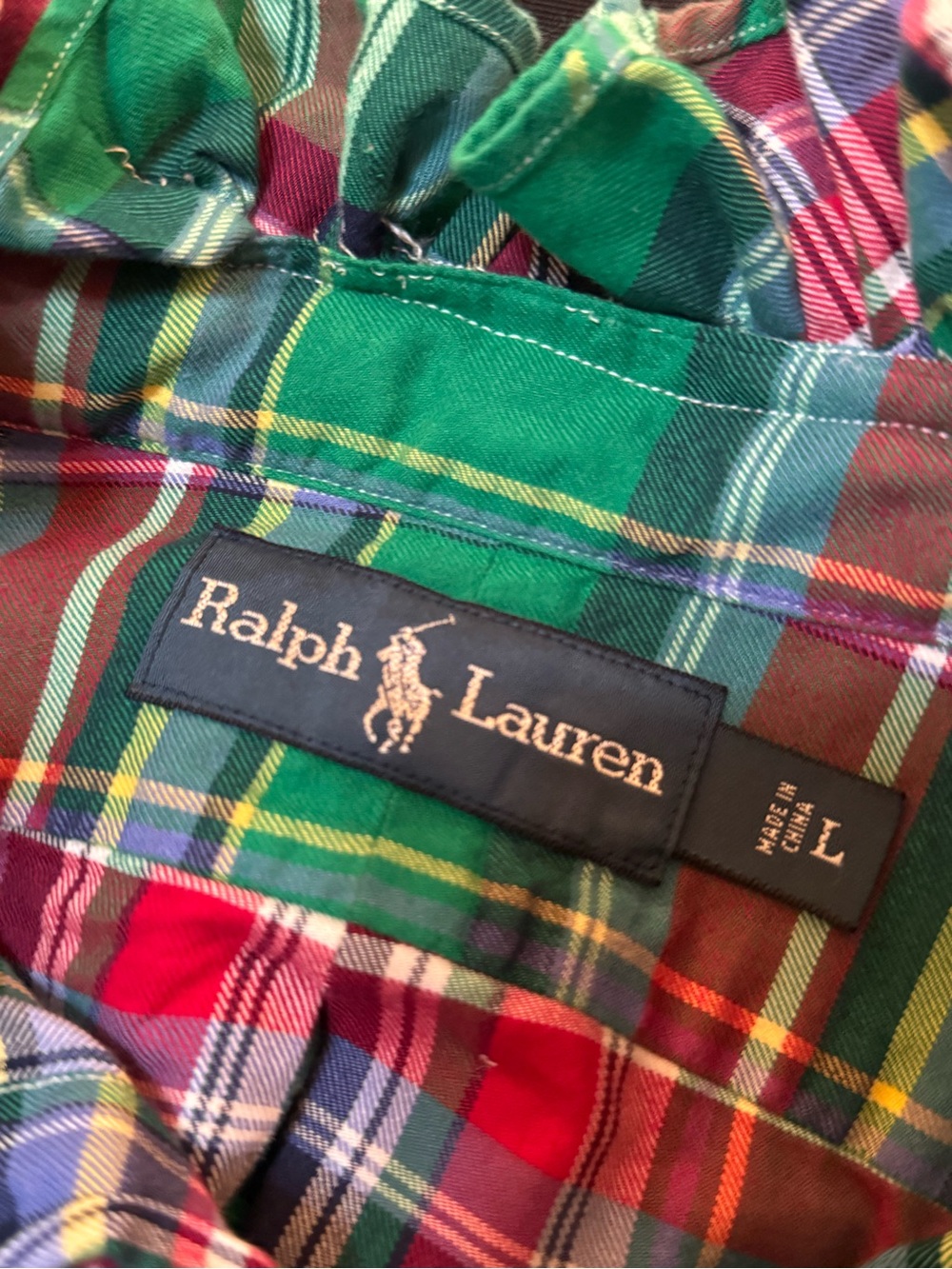 Upcycled Polo Ralph Lauren Green Plaid Button-Up Cropped Shirt - Picture 4 of 7